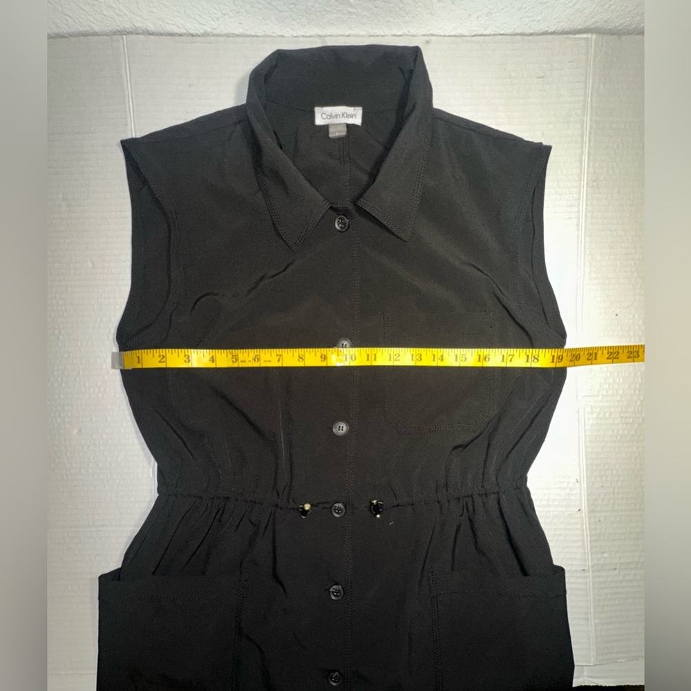 Calvin Klein Button Up Dress Womens Size 8 Black Collared Sleeveless Pockets - Picture 3 of 15